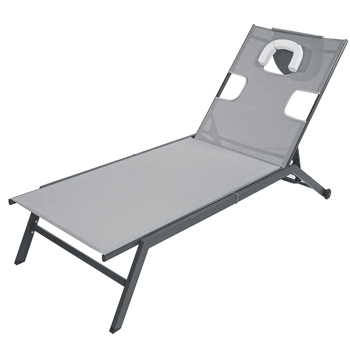 灰色带可调节靠背和轮子的花园太阳椅，户外躺椅，用于庭院花园露营海滩休闲的户外太阳床