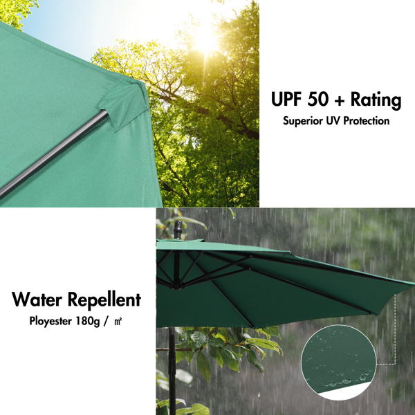 3M绿色悬臂式花园遮阳伞，UV50+防护香蕉庭院伞，带曲柄和倾斜功能，适用于户外庭院花园泳池