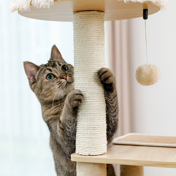 豪华独特的猫台带有3个舒适的猫窝和1个顶部躺窝，1个宽敞的吊床，剑麻猫抓柱和互动玩具吊球-11