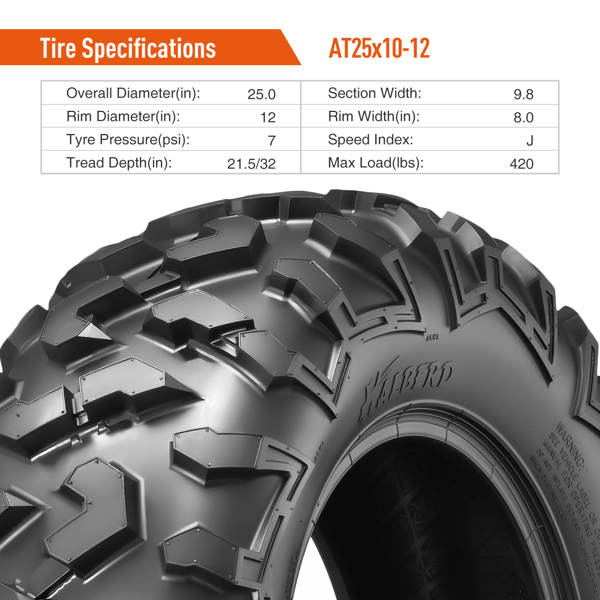 （禁售Amazon Walmart平台）Full Set 4 25x8-12 25x10-12 ATV UTV Tires 4条轮胎-3