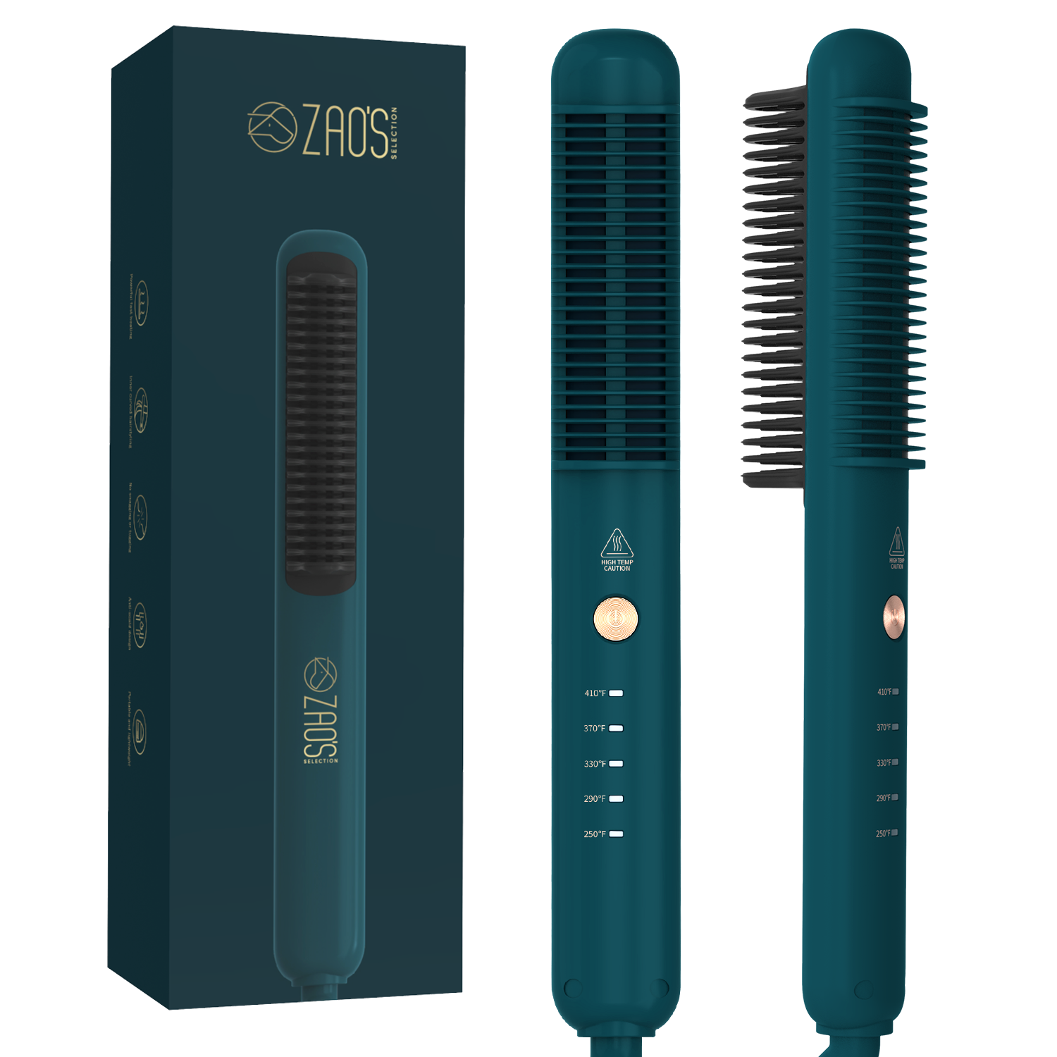 Zao's Selection Hair Straightener Comb, Ceramic Fast Heating Electric Straightening Brush for Thick Hair, Less Damage & Easier-to-Use Hot Tool Than Flat Irons