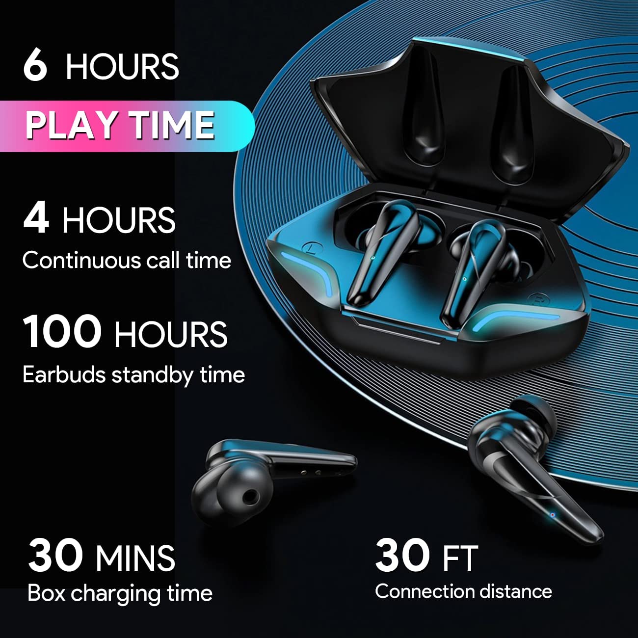 Wireless Earbuds Games Wireless Earbuds LED Light in-Ear W/Mic Touch Control,5.0-Sport Earphones for Android and iPhone