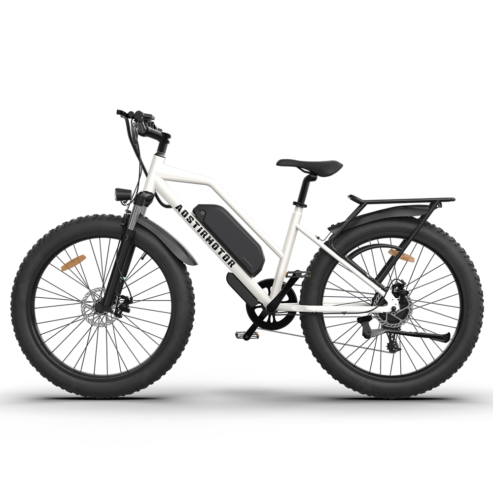 AOSTIRMOTOR 26" 750W Electric Bike Fat Tire P7 48V 13AH Removable Lithium Battery for Adults with Detachable Rear Rack Fender(White)S07-G