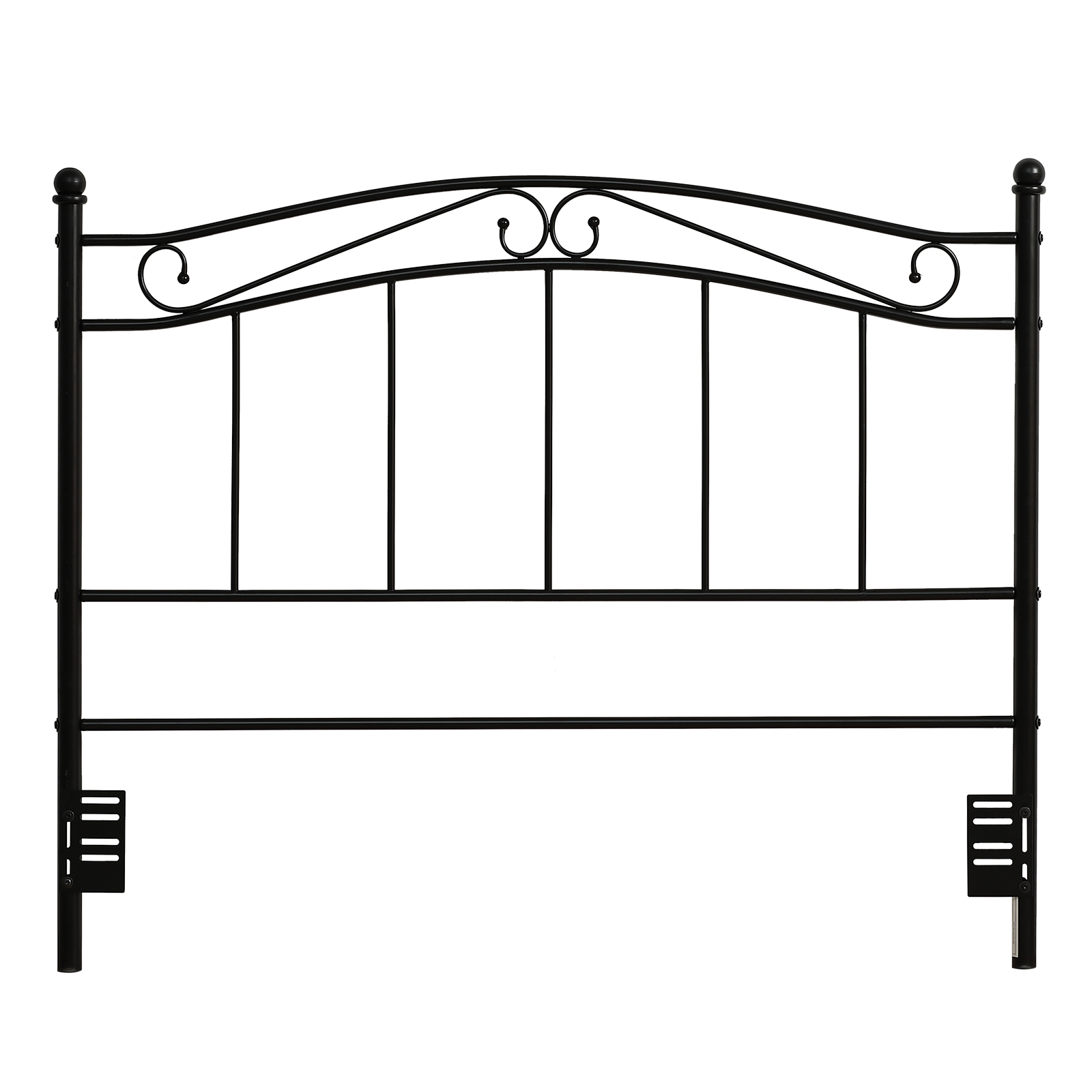 Simple Iron Round Tube With Two Curved Flower Decorations On The Upper End Vertical Tube Below Headboard Black