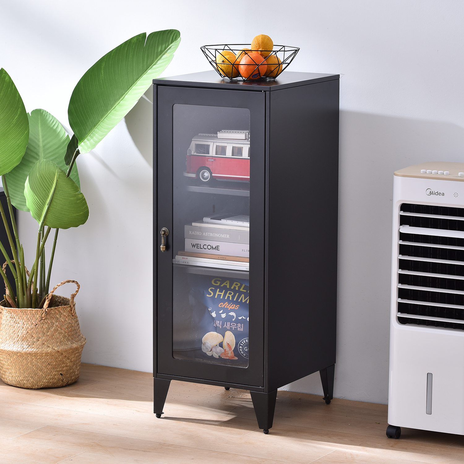 Storage Cabinet with 2 Adjustable Shelves 1 Door File Cabinet Metal Cupboard Office Locker for Bedroom Living Room Bathroom