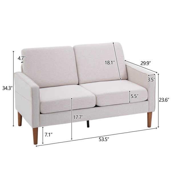 二代 双人位 不带贵妃 实木框架 可与单人位三人位组合 室内组合沙发 麻布 实木腿 140*76*85cm 米白色 N101-2