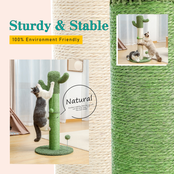 绿色仙人掌猫抓柱子带有3个猫抓柱，1个吊球，猫互动玩具适合小型猫-6
