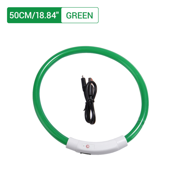 （带电）LED光纤款宠物发光项圈USB充电颈圈50CM 绿色-1