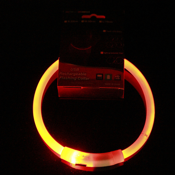 （带电）LED光纤款宠物发光项圈USB充电颈圈50CM 黄色-3