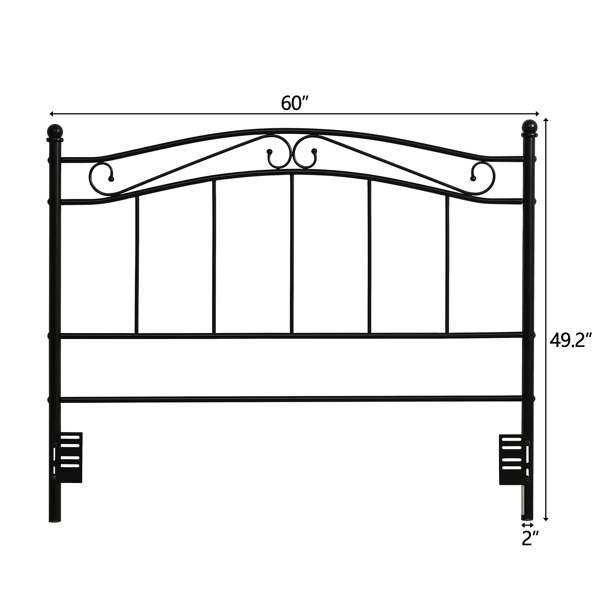 上端弧形带两个弯花装饰下方竖管 黑色 Queen 床头板 铁圆管 简约 N101 美国-11