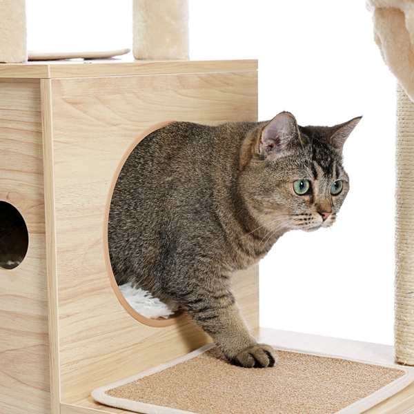 豪华独特的猫台带有3个舒适的猫窝和1个顶部躺窝，1个宽敞的吊床，剑麻猫抓柱和互动玩具吊球-10