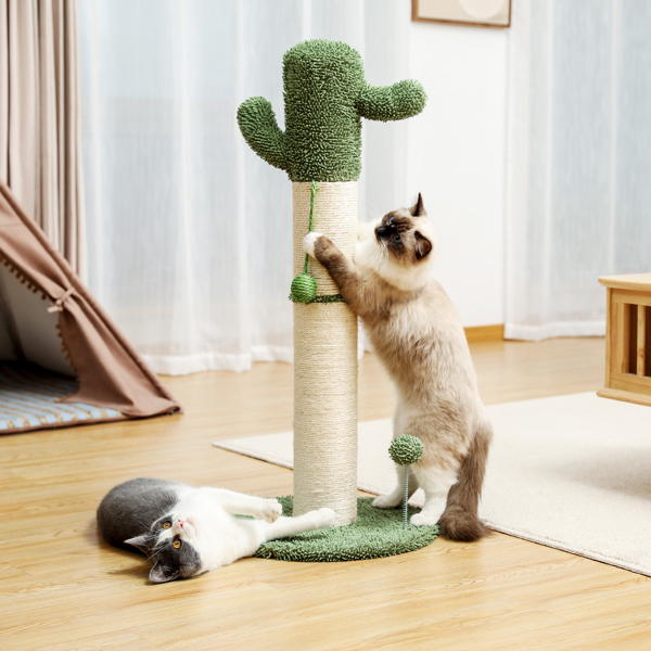 绿色仙人掌猫抓柱子带有3个猫抓柱，1个吊球，猫互动玩具适合小型猫-1