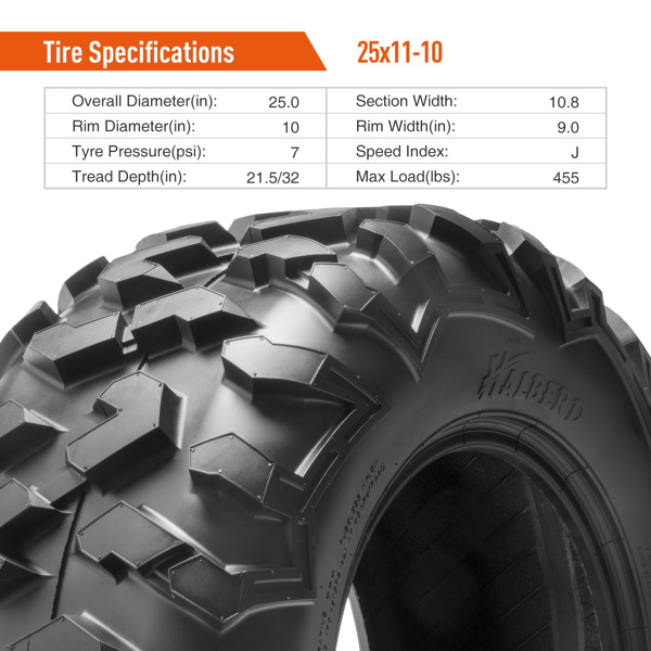 （禁售Amazon Walmart平台）Set Of 2 25x11-10 ATV UTV Tires 轮胎-2