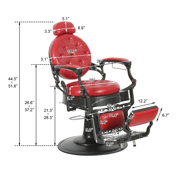 PVC皮革 铝合金框架 特大泵圆盘带毛巾架 可后仰 理发椅 300lbs 红色 HZ8799 N001-10