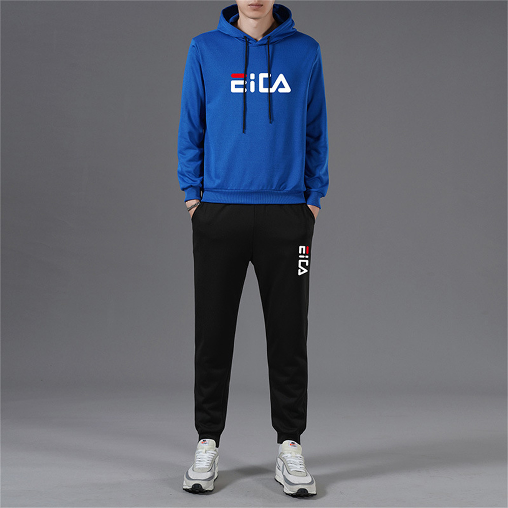 Fashion Casual Letter Print Sweatshirt Sets For Men Long Sleeve Hoodies Sweatpants Two Piece Set Female Winter Warm Clothing