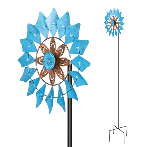 33*17*190cm 湖蓝色 风车 花瓣形状单层转盘 铁 可旋转 庭院