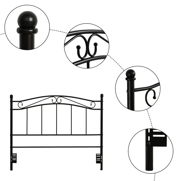 上端弧形带两个弯花装饰下方竖管 黑色 Queen 床头板 铁圆管 简约 N101 美国-10