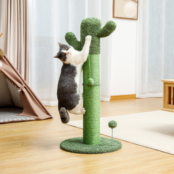 绿色仙人掌猫抓柱子带有3个猫抓柱，1个吊球，猫互动玩具适合小型猫-1