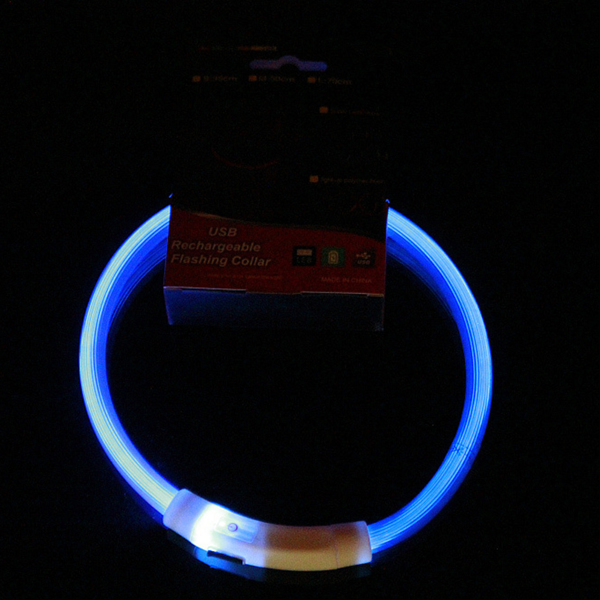（带电）LED光纤款宠物发光项圈USB充电颈圈50CM 蓝色-2