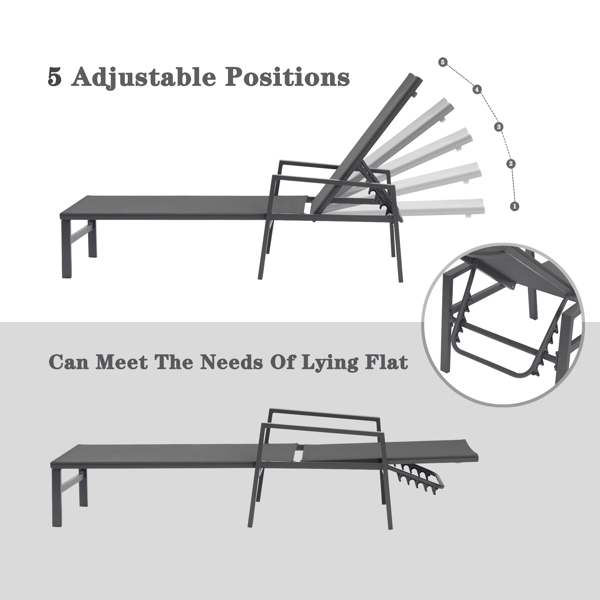 户外三件套躺椅带桌子，可调五角度铝制躺椅（灰色）-13