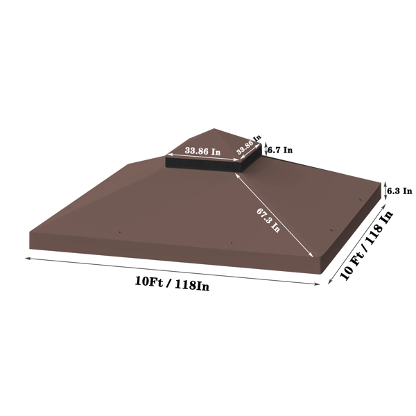 10 x 10英尺双层遮阳棚凉棚露台更换顶布（咖啡色）【禁售temu，周末无法发货，谨慎下单】-2