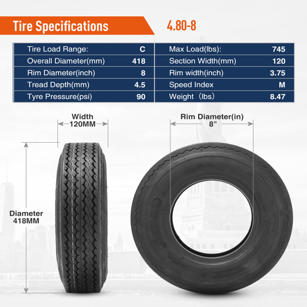 （禁售Amazon Walmart平台）Set Of 2 4.80-8 Trailer Tires 6Ply 拖车胎轮胎-2