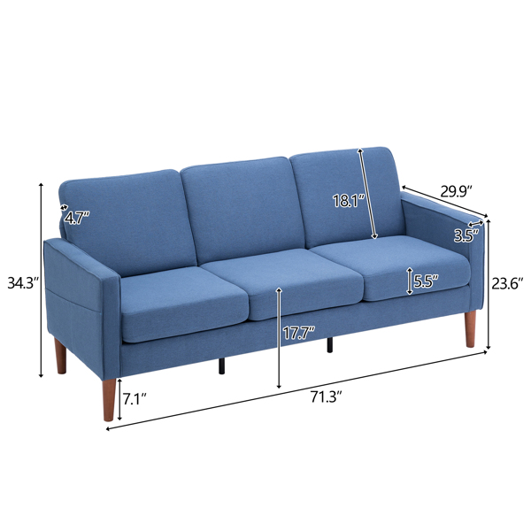 二代 三人位 不带贵妃 实木框架 可与单人位双人位组合 室内组合沙发 麻布 实木腿 185*76*85cm 藏蓝色 N101-3