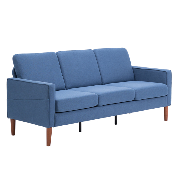 二代 三人位 不带贵妃 实木框架 可与单人位双人位组合 室内组合沙发 麻布 实木腿 185*76*85cm 藏蓝色 N101-7
