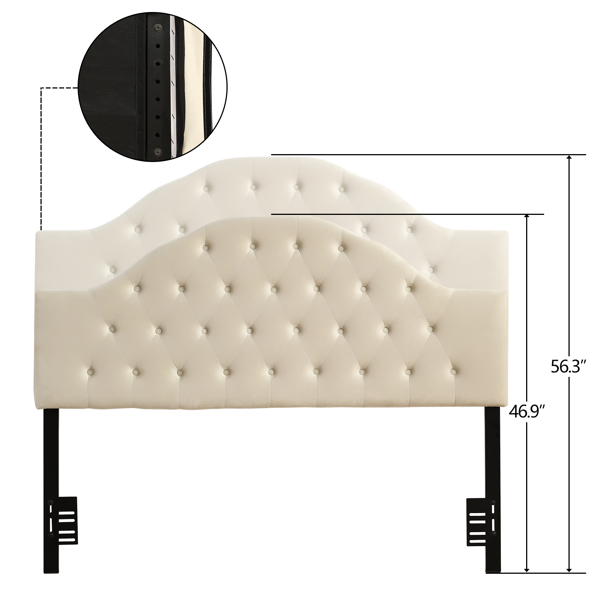 弧形拉扣装饰 白色 Queen 床头板 铁框架软包 欧式 N101 美国-7