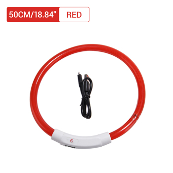 （带电）LED光纤款宠物发光项圈USB充电颈圈50CM 红色