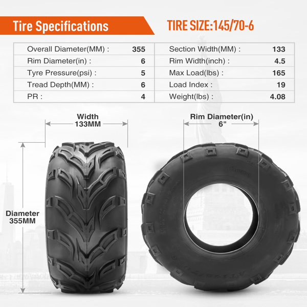 （禁售Amazon Walmart平台）Set Of 2 145/70-6 ATV Tires 4Ply Heavy Duty 145/70-6 轮胎-2