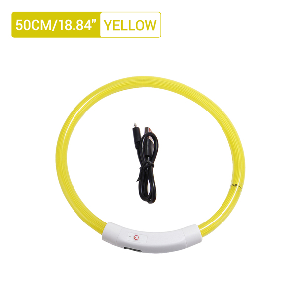（带电）LED光纤款宠物发光项圈USB充电颈圈50CM 黄色-1