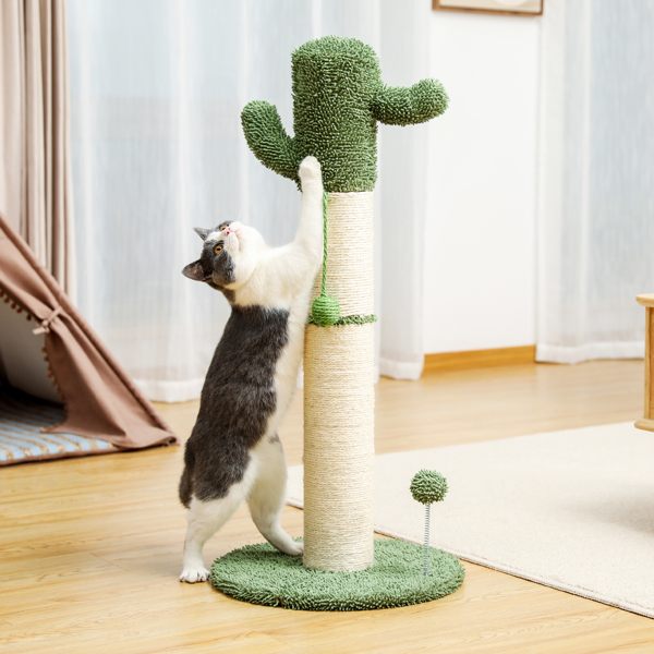绿色仙人掌猫抓柱子带有3个猫抓柱，1个吊球，猫互动玩具适合小型猫-9