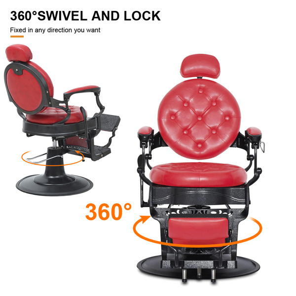 PVC皮革 铝合金框架 特大泵圆盘带毛巾架 可后仰 理发椅 300lbs 红色 HZ8799 N001-11