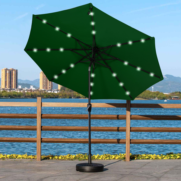 9ft 2.7m太阳能LED灯手摇伞 可倾斜 铁制8伞骨 墨绿色 不带底座-10