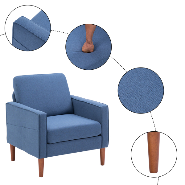 二代 单人位 不带贵妃 实木框架 可与双人位三人位组合 室内组合沙发 麻布 实木腿 80*76*85cm 藏蓝色 N101-3