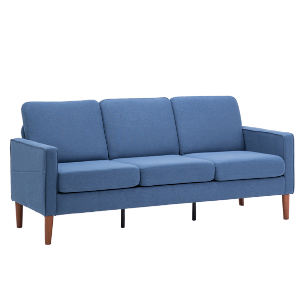 二代 三人位 不带贵妃 实木框架 可与单人位双人位组合 室内组合沙发 麻布 实木腿 185*76*85cm 藏蓝色 N101-6