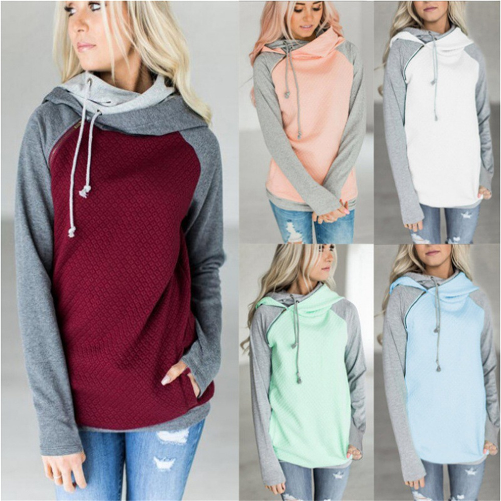 Women Hooded Sweatshirt Women's Autumn and Winter Casual Warm Pullover Color Block Hoodies Tops With Pocket