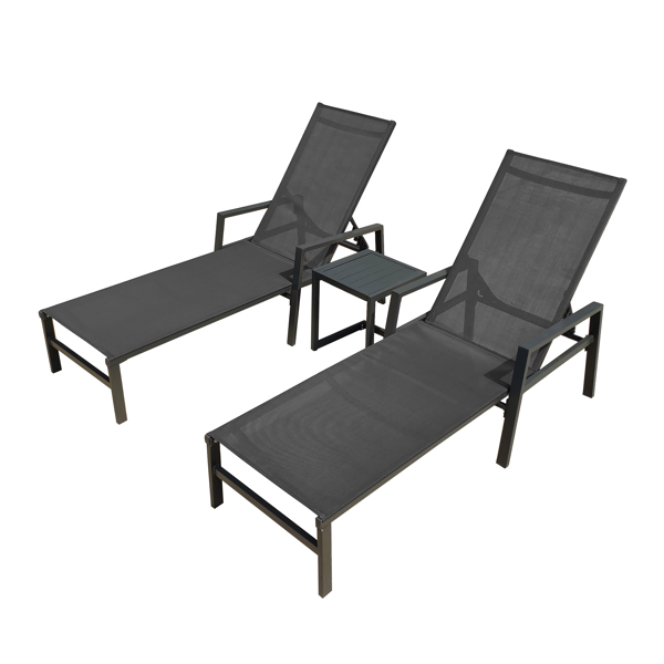 户外三件套躺椅带桌子，可调五角度铝制躺椅（灰色）-4