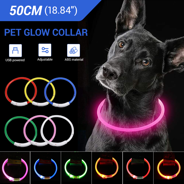 （带电）LED光纤款宠物发光项圈USB充电颈圈50CM 粉色-2