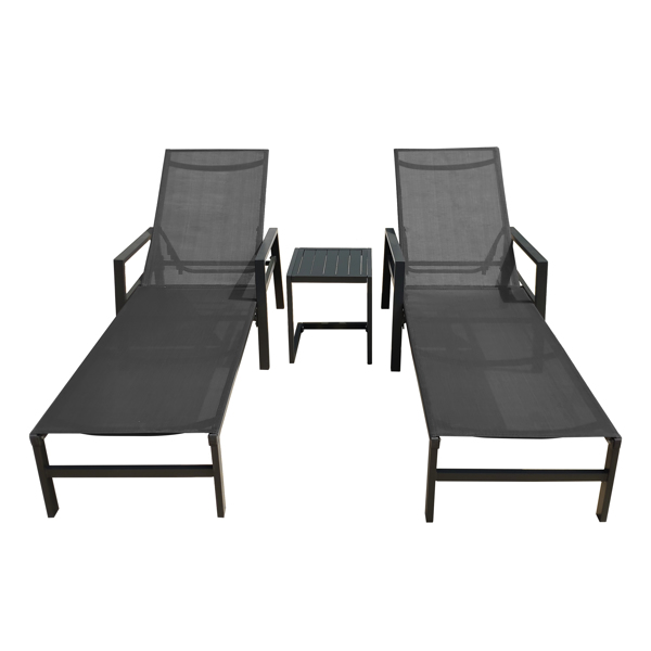 户外三件套躺椅带桌子，可调五角度铝制躺椅（灰色）-5