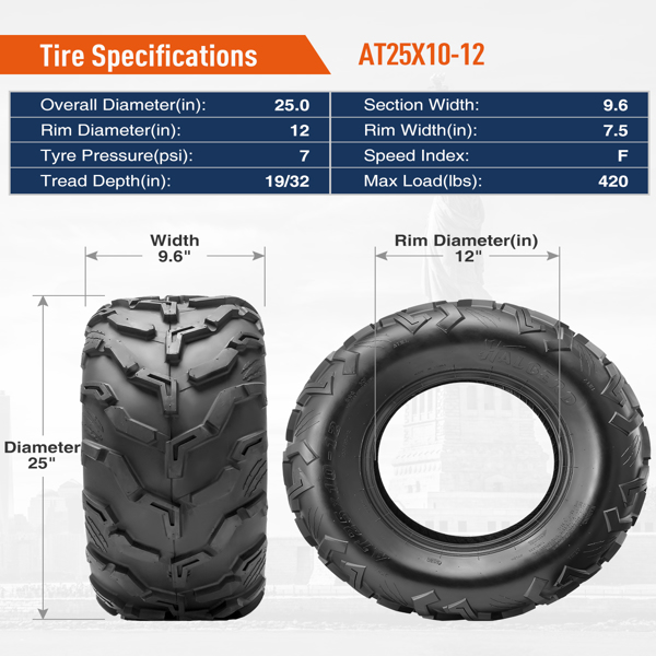 （禁售Amazon Walmart平台）Full Set 4 25x8-12 25x10-12 ATV UTV Tires 4条轮胎-6