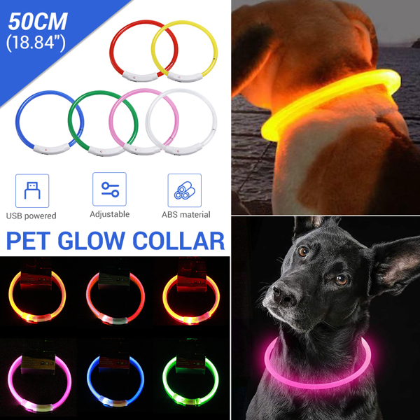 （带电）LED光纤款宠物发光项圈USB充电颈圈50CM 粉色-3