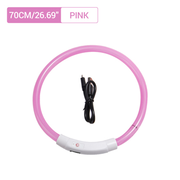 （带电）LED光纤款宠物发光项圈USB充电颈圈70CM 粉色