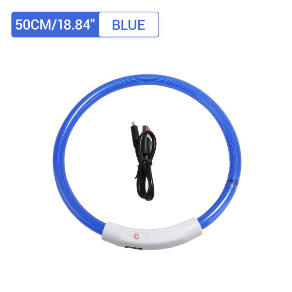 （带电）LED光纤款宠物发光项圈USB充电颈圈50CM 蓝色-1