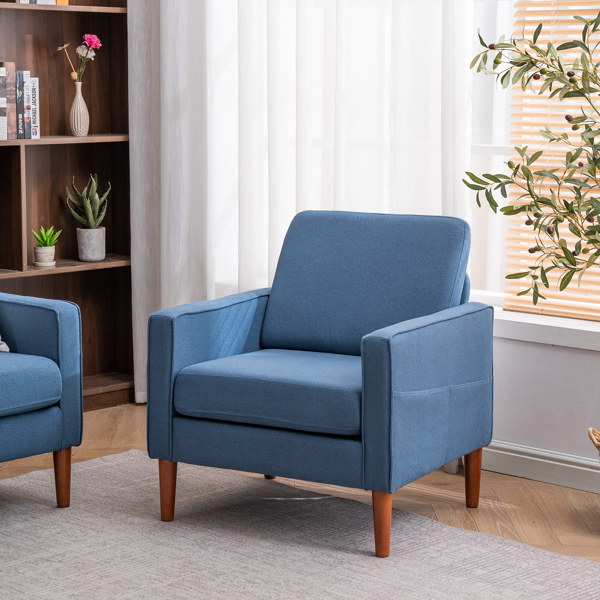 二代 单人位 不带贵妃 实木框架 可与双人位三人位组合 室内组合沙发 麻布 实木腿 80*76*85cm 藏蓝色 N101-34
