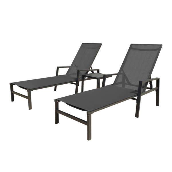 户外三件套躺椅带桌子，可调五角度铝制躺椅（灰色）-3