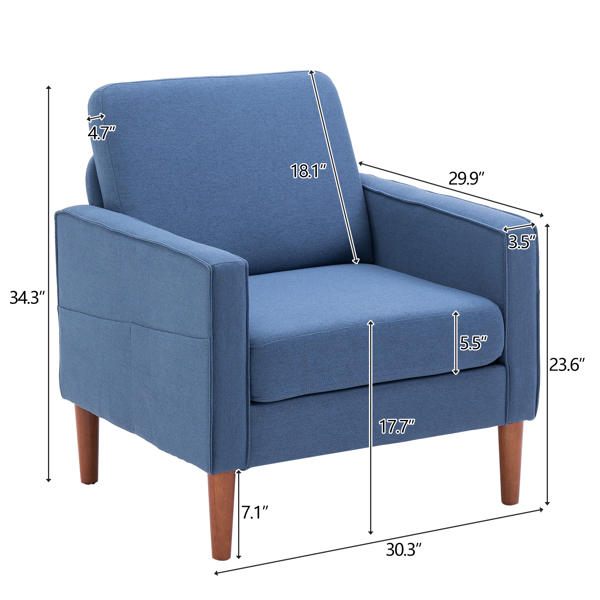 二代 单人位 不带贵妃 实木框架 可与双人位三人位组合 室内组合沙发 麻布 实木腿 80*76*85cm 藏蓝色 N101-5