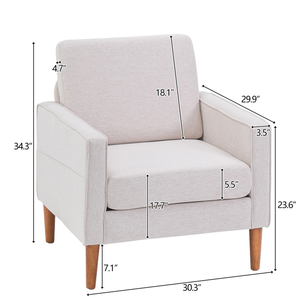 二代 单人位 不带贵妃 实木框架 可与双人位三人位组合 室内组合沙发 麻布 实木腿 80*76*85cm 米白色 N101-13