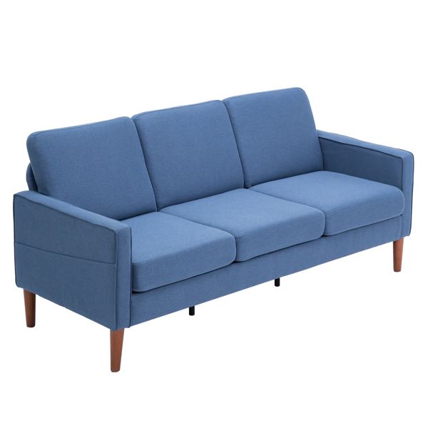 二代 三人位 不带贵妃 实木框架 可与单人位双人位组合 室内组合沙发 麻布 实木腿 185*76*85cm 藏蓝色 N101-8